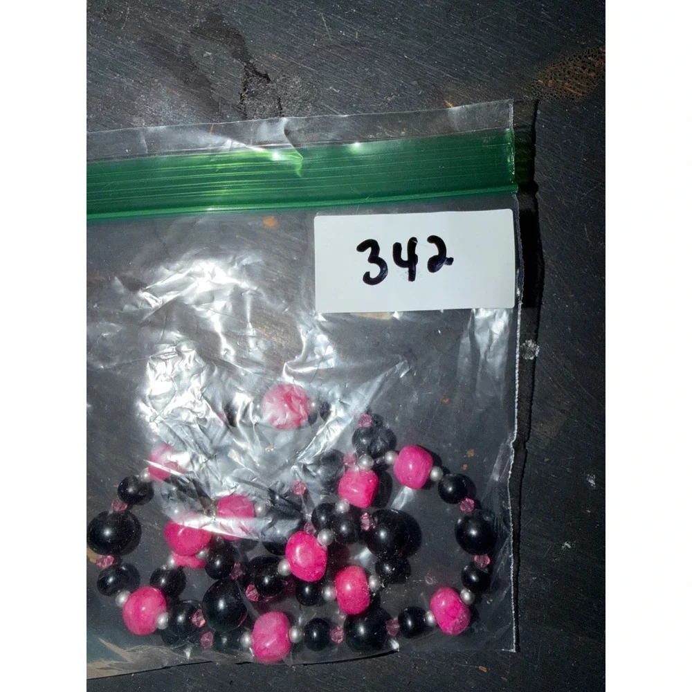 Pink Black Beaded Statement Necklace Silver Tone Toggle Clasp‎ Y2k